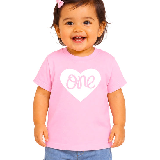 One in a Heart girls first birthday shirt, White on Pink, additional view 3