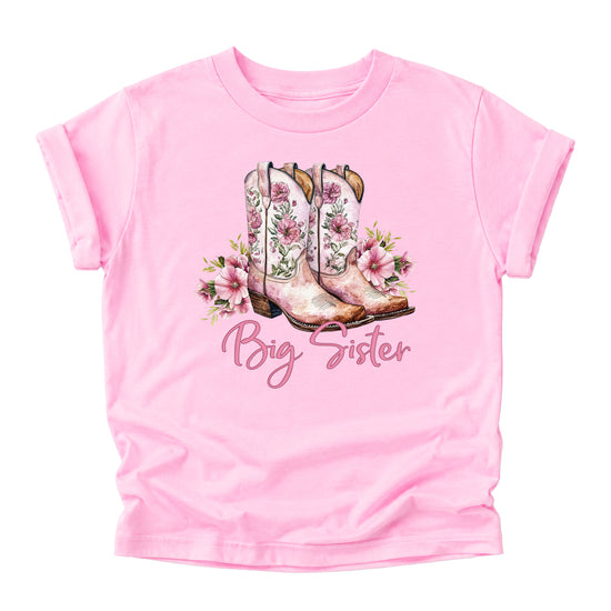 Big Sister floral cowgirl boots shirt for baby, toddler and youth girls in Pink Shirt - view 7