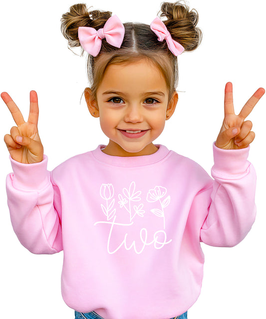 Two Floral Birthday Sweatshirt for Girls