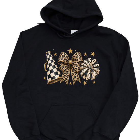 Cheer megaphone coquette bow hoodie for women and teen girls, Black, view 4