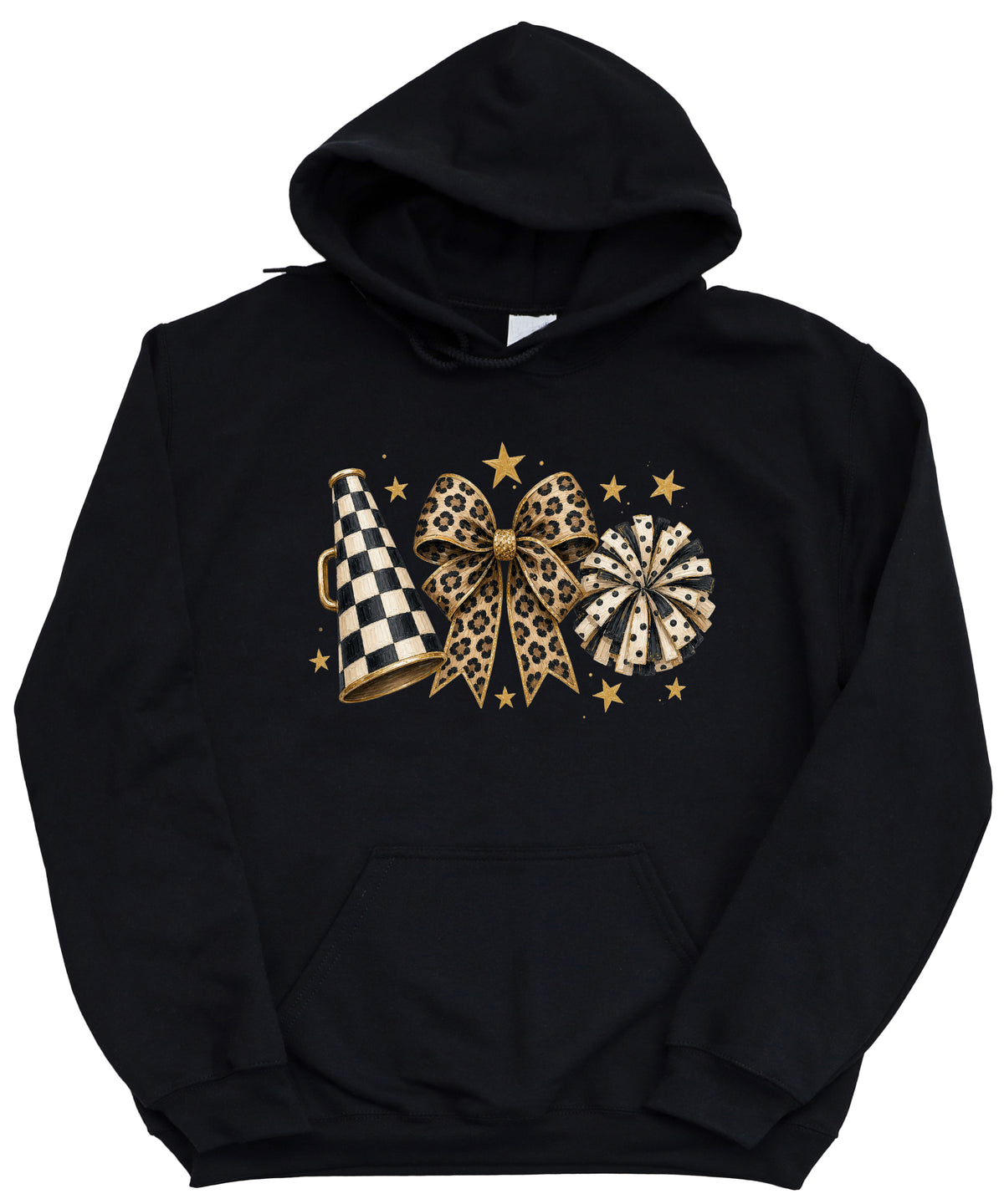 Cheer megaphone coquette bow hoodie for women and teen girls, Black, view 4