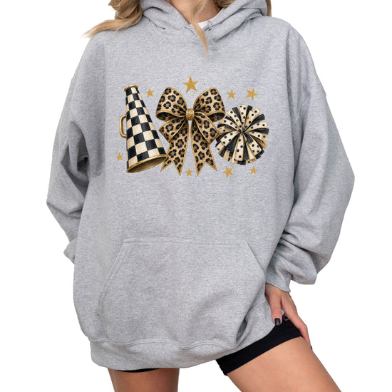 Cheer megaphone coquette bow hoodie for women and teen girls, Gray, view 2