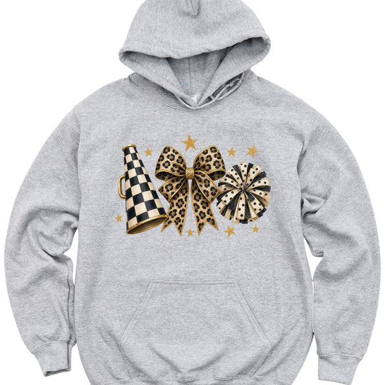 Cheer megaphone coquette bow hoodie for women and teen girls, Gray, view 4