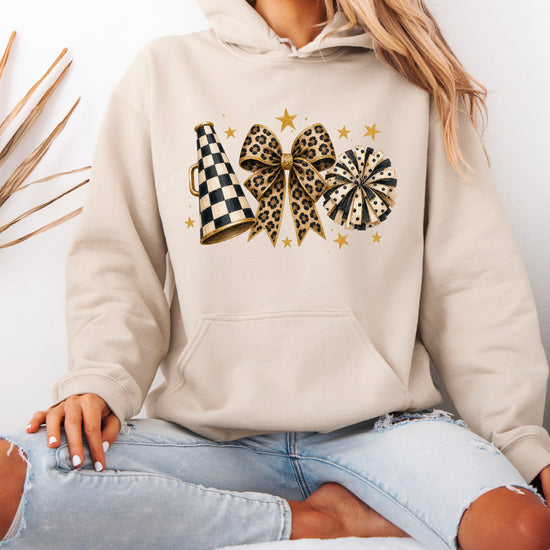 Cheer megaphone coquette bow hoodie for women and teen girls, Sand, view 2