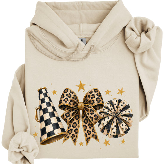 Cheer megaphone coquette bow hoodie for women and teen girls, Sand, view 4