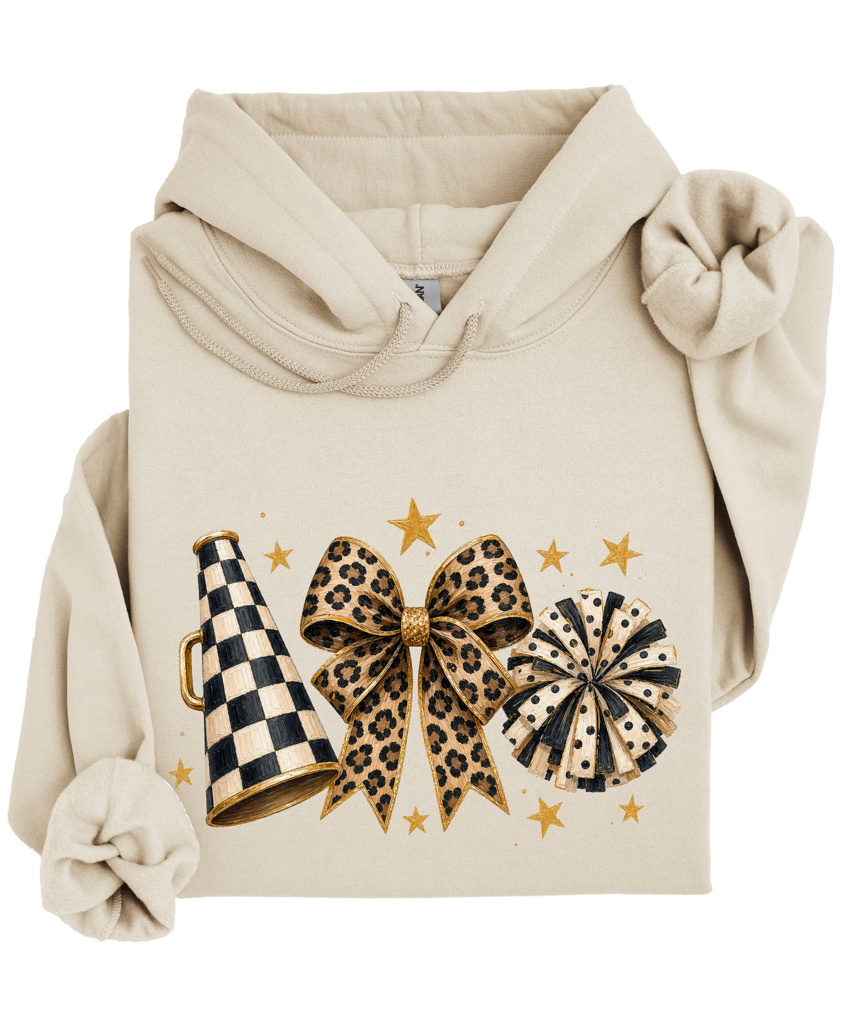 Cheer megaphone coquette bow hoodie for women and teen girls, Sand, view 4