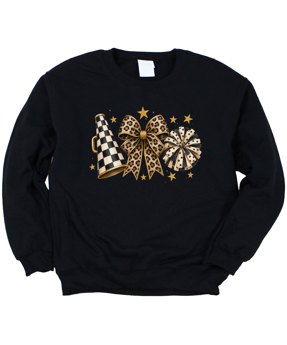 Cheer sweatshirt for women in Black, leopard bow megaphone pom pom crewneck, view 4