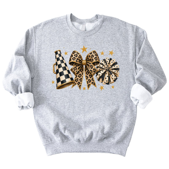 Cheer sweatshirt for women in Gray, leopard bow megaphone pom pom crewneck, view 4
