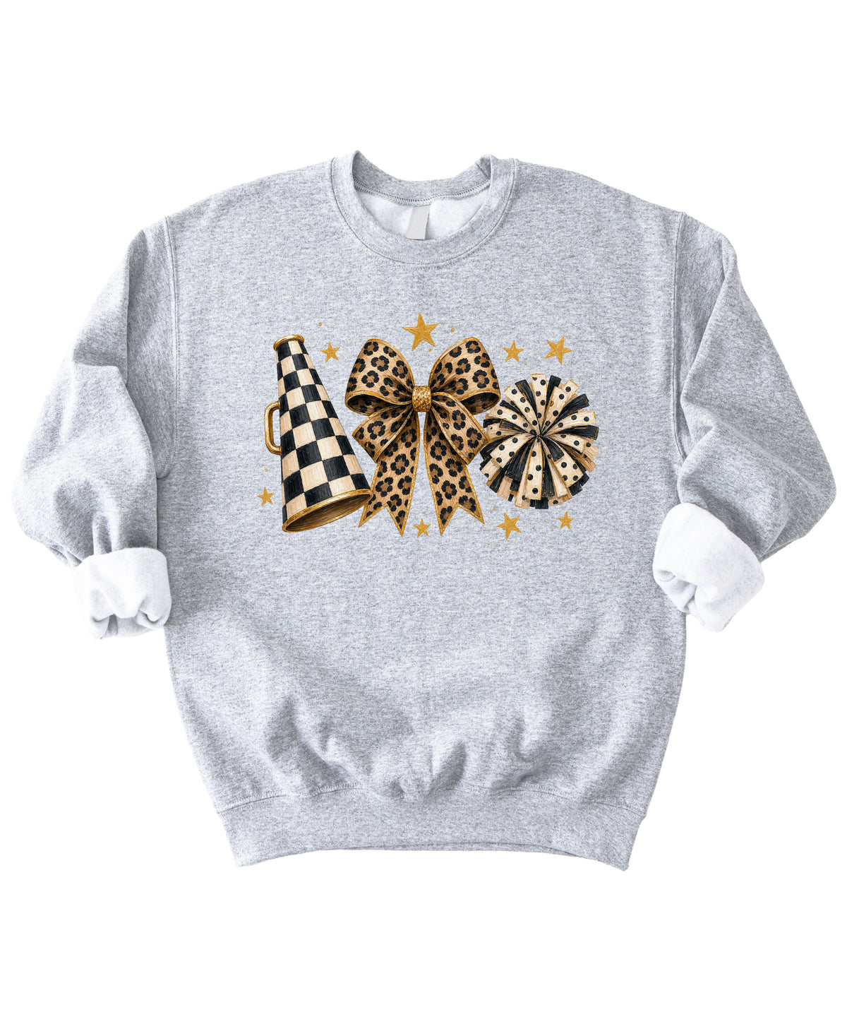 Cheer sweatshirt for women in Gray, leopard bow megaphone pom pom crewneck, view 4