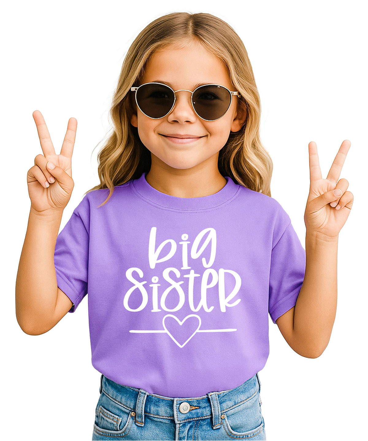 Big Sister heart sibling reveal t-shirt in purple, main view