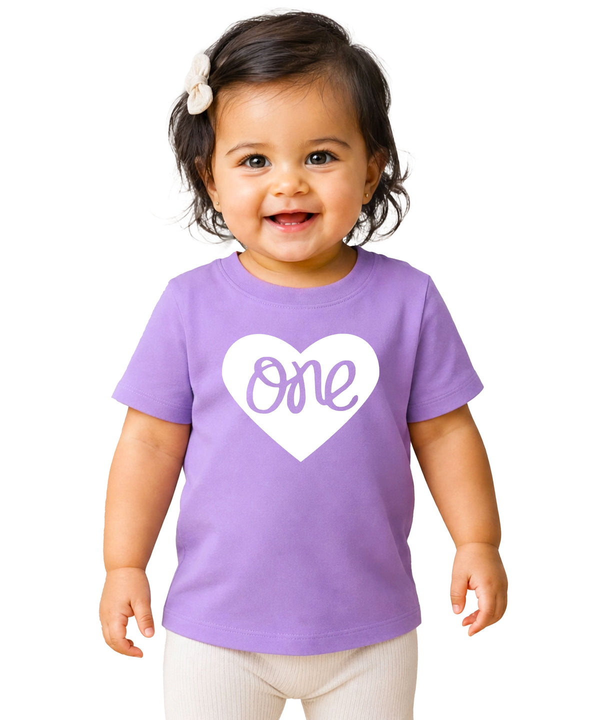 One in a Heart girls first birthday shirt, Purple, main product photo