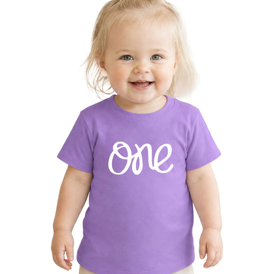 One first birthday shirt for baby girls in Purple