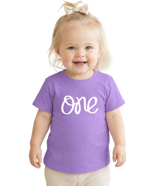One first birthday shirt for baby girls in Purple
