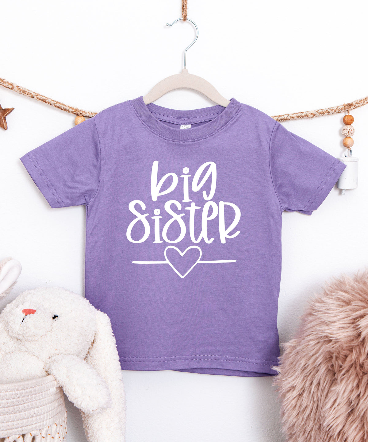 Big Sister heart sibling reveal t-shirt in purple, second view
