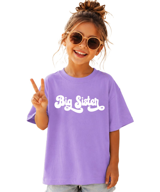 Retro Big Sister Sibling Reveal Announcement Shirt for Baby and Toddler Girls