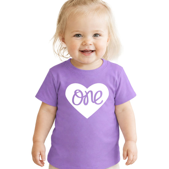 One in a Heart girls first birthday shirt, Purple, additional view 3
