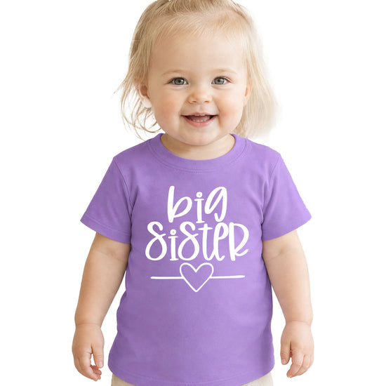 Big Sister heart sibling reveal t-shirt in purple, third view