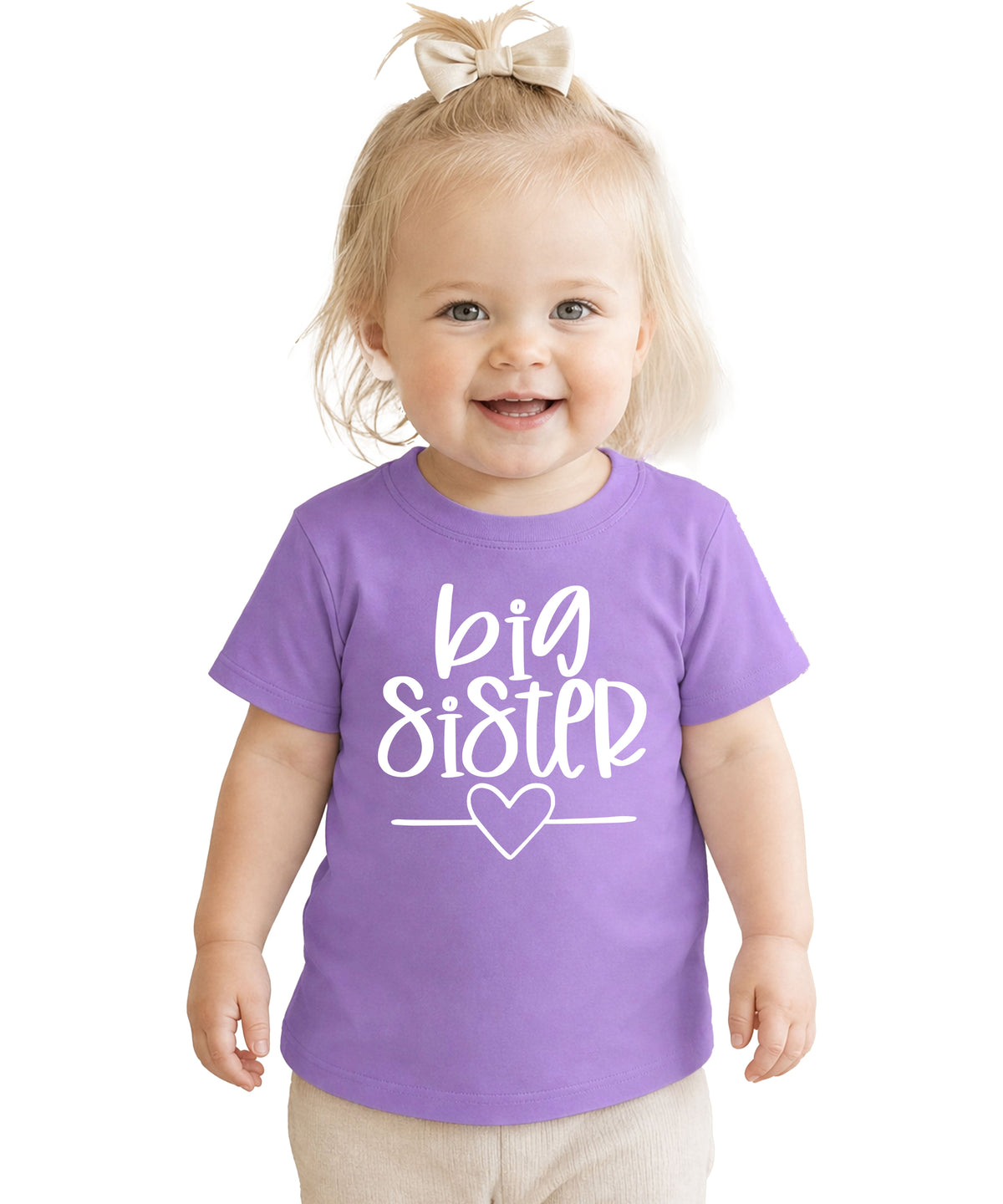 Big Sister heart sibling reveal t-shirt in purple, third view