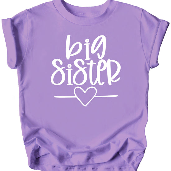 Big Sister heart sibling reveal t-shirt in purple, fourth view