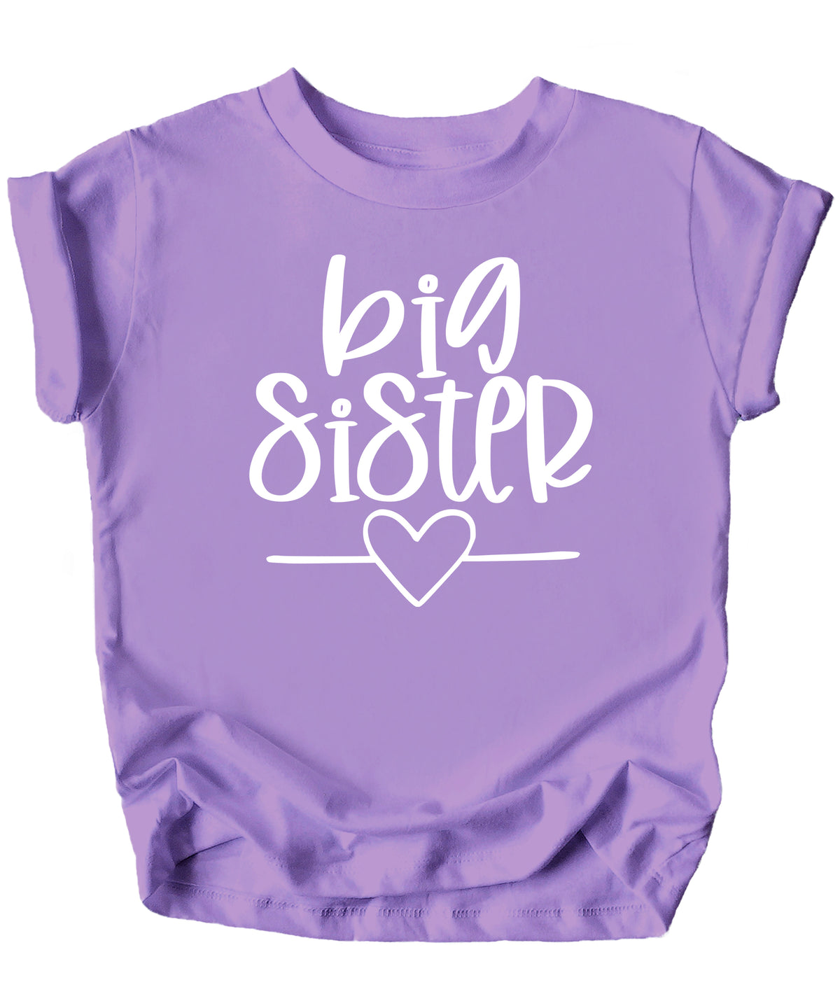 Big Sister heart sibling reveal t-shirt in purple, fourth view