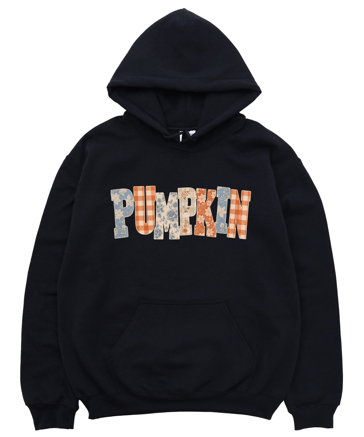 Black Pumpkin Patch fall hoodie for women and teen girls, lettering close-up