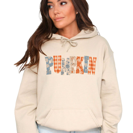 Sand Pumpkin Patch fall hoodie for women and teen girls, front view