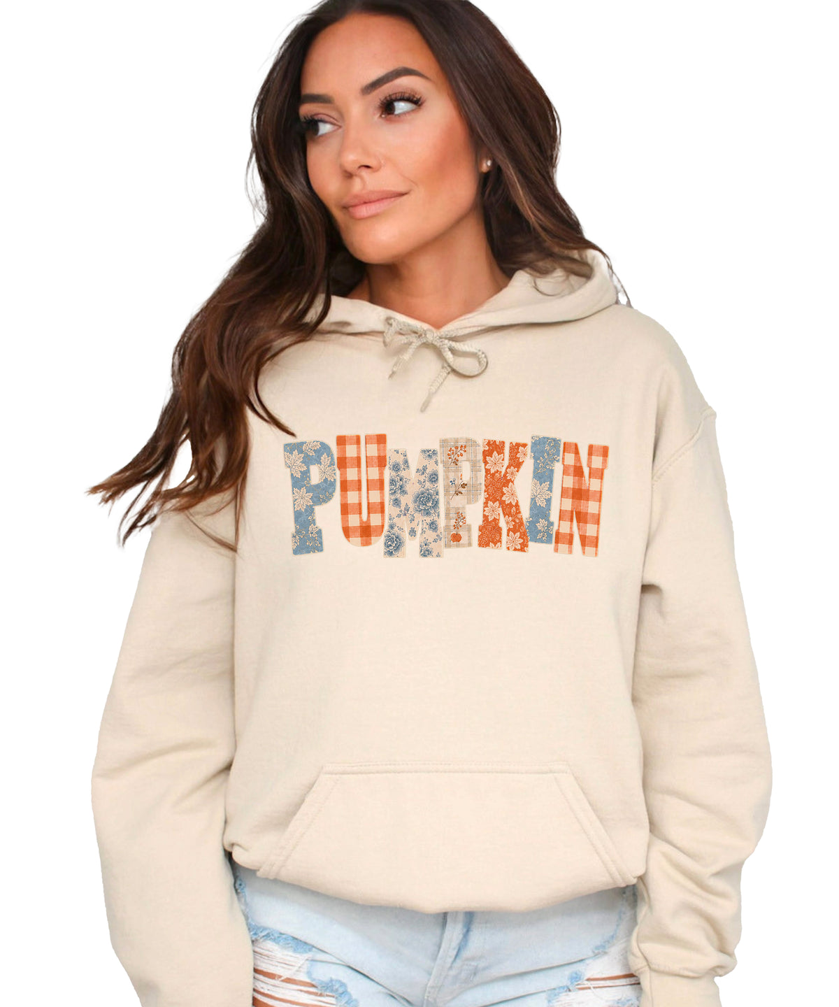Sand Pumpkin Patch fall hoodie for women and teen girls, front view