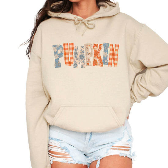 Sand Pumpkin Patch fall hoodie for women and teen girls, back view