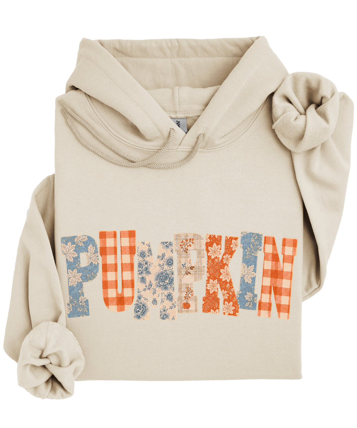 Sand Pumpkin Patch fall hoodie for women and teen girls, lettering close-up