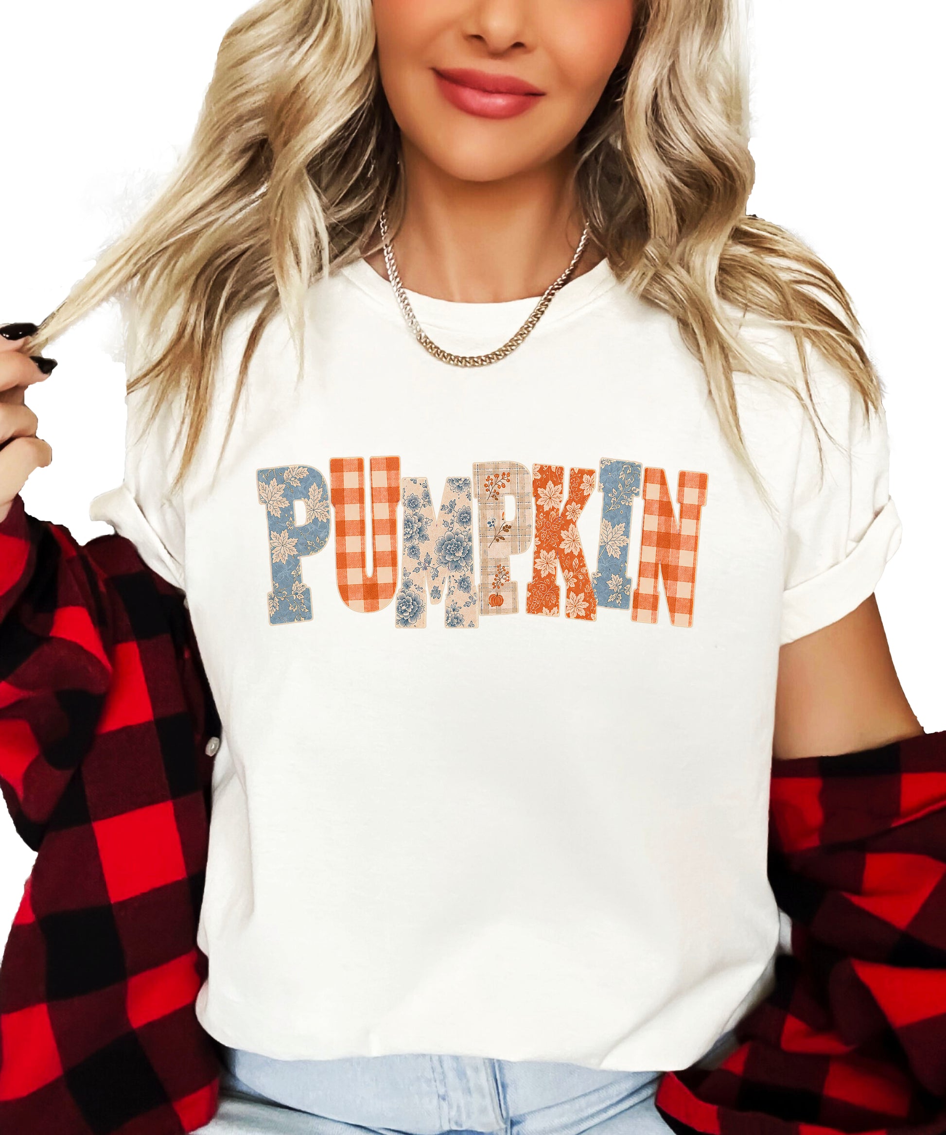 Pumpkin patch fall graphic tee for women and teen girls in Natural, graphic design detail