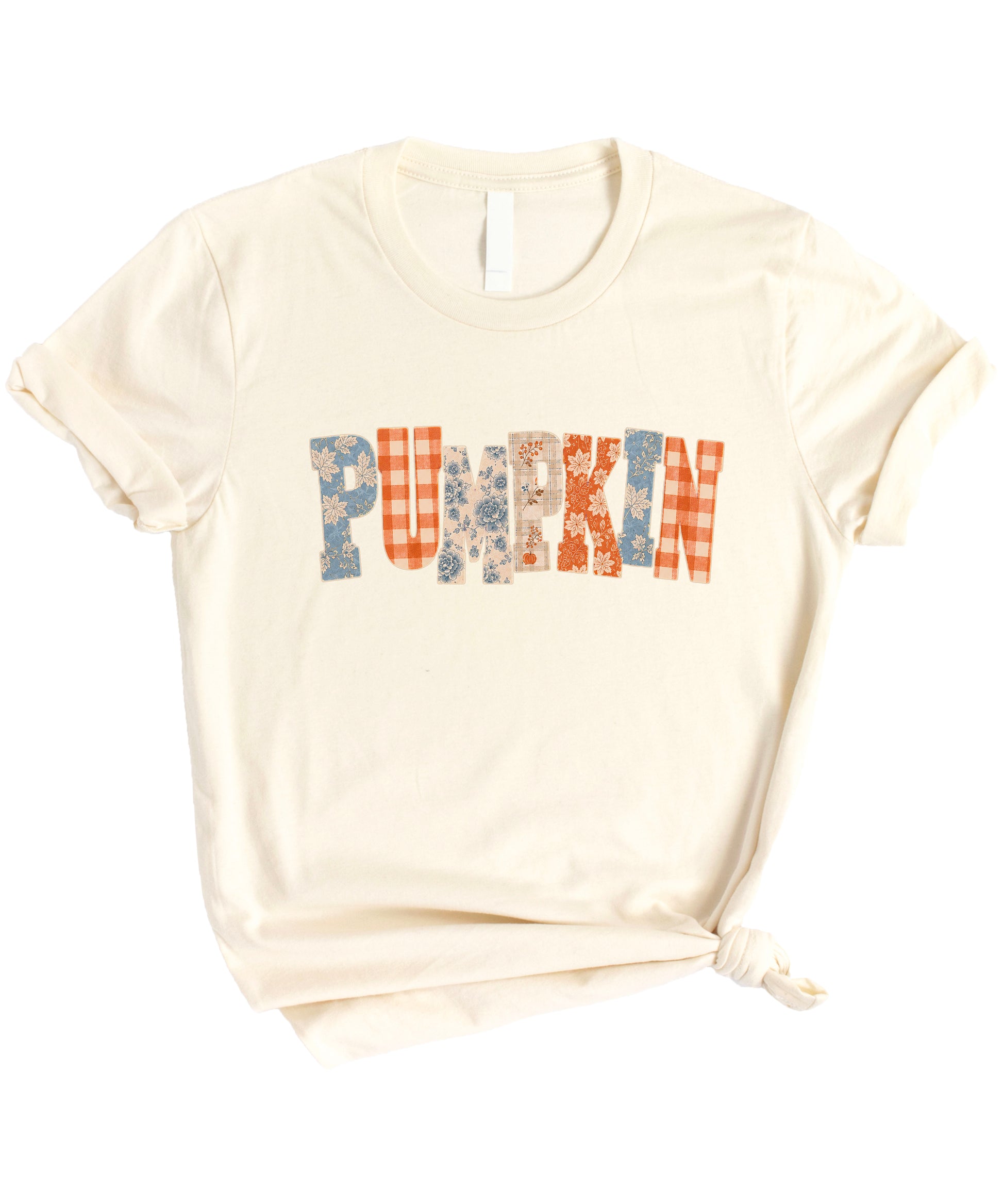 Pumpkin patch fall graphic tee for women and teen girls in Natural, styled flat lay