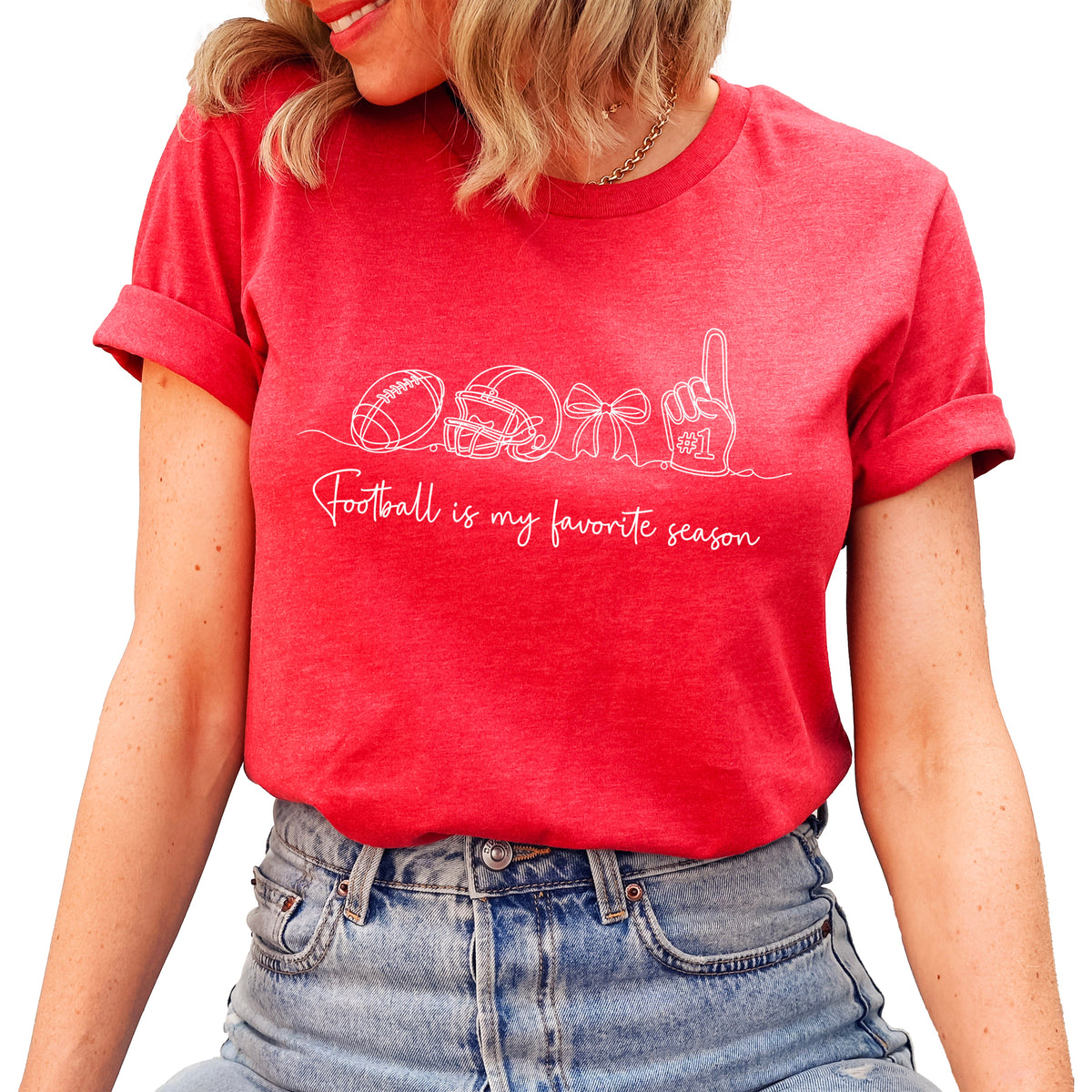 Football is My Favorite Season coquette bow game day tee, Vintage Red Shirt, view 1