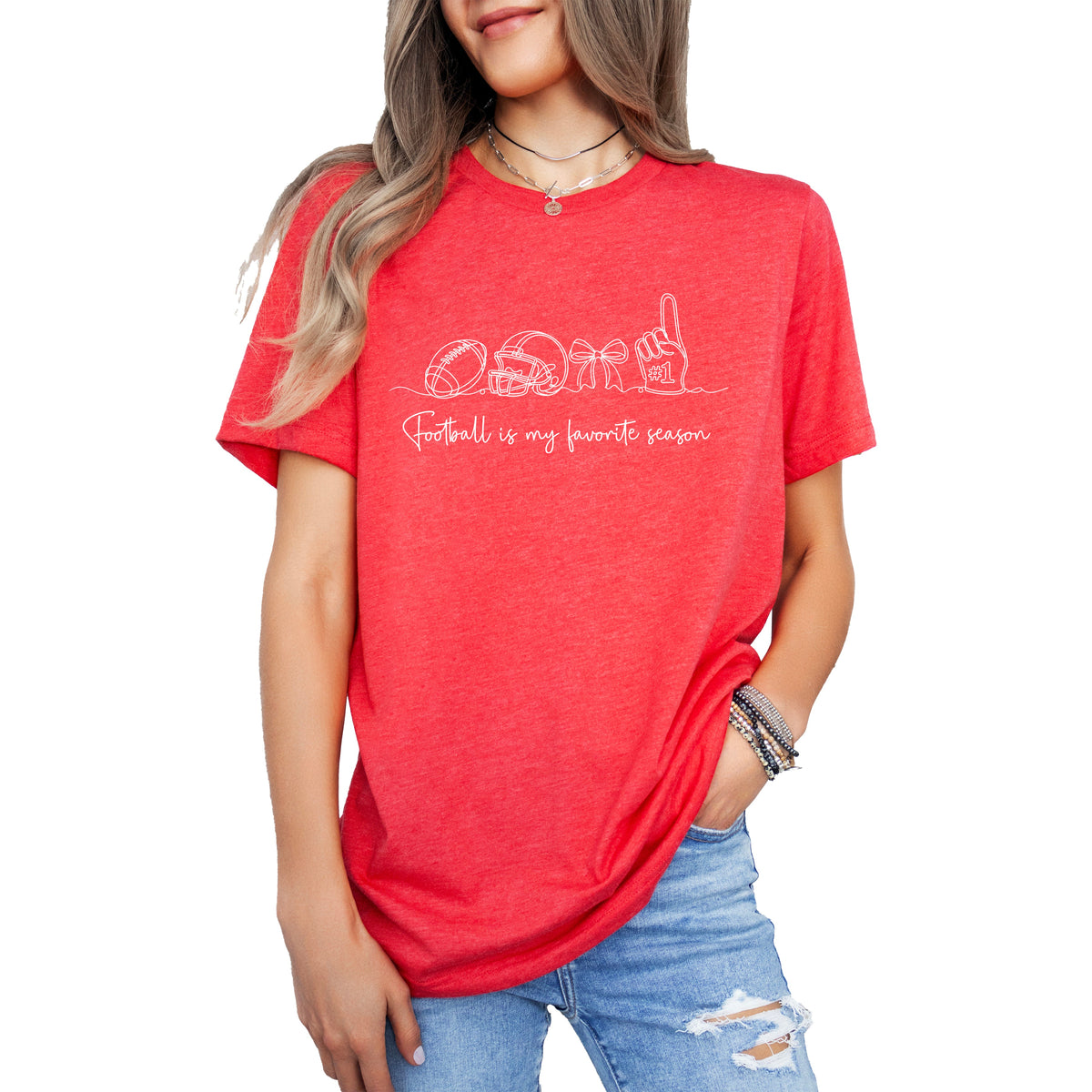 Football is My Favorite Season coquette bow game day tee, Vintage Red Shirt, view 3