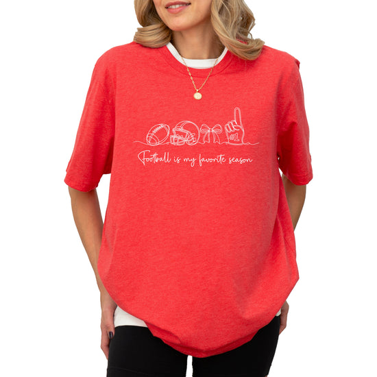 Football is My Favorite Season coquette bow game day tee, Vintage Red Shirt, view 6