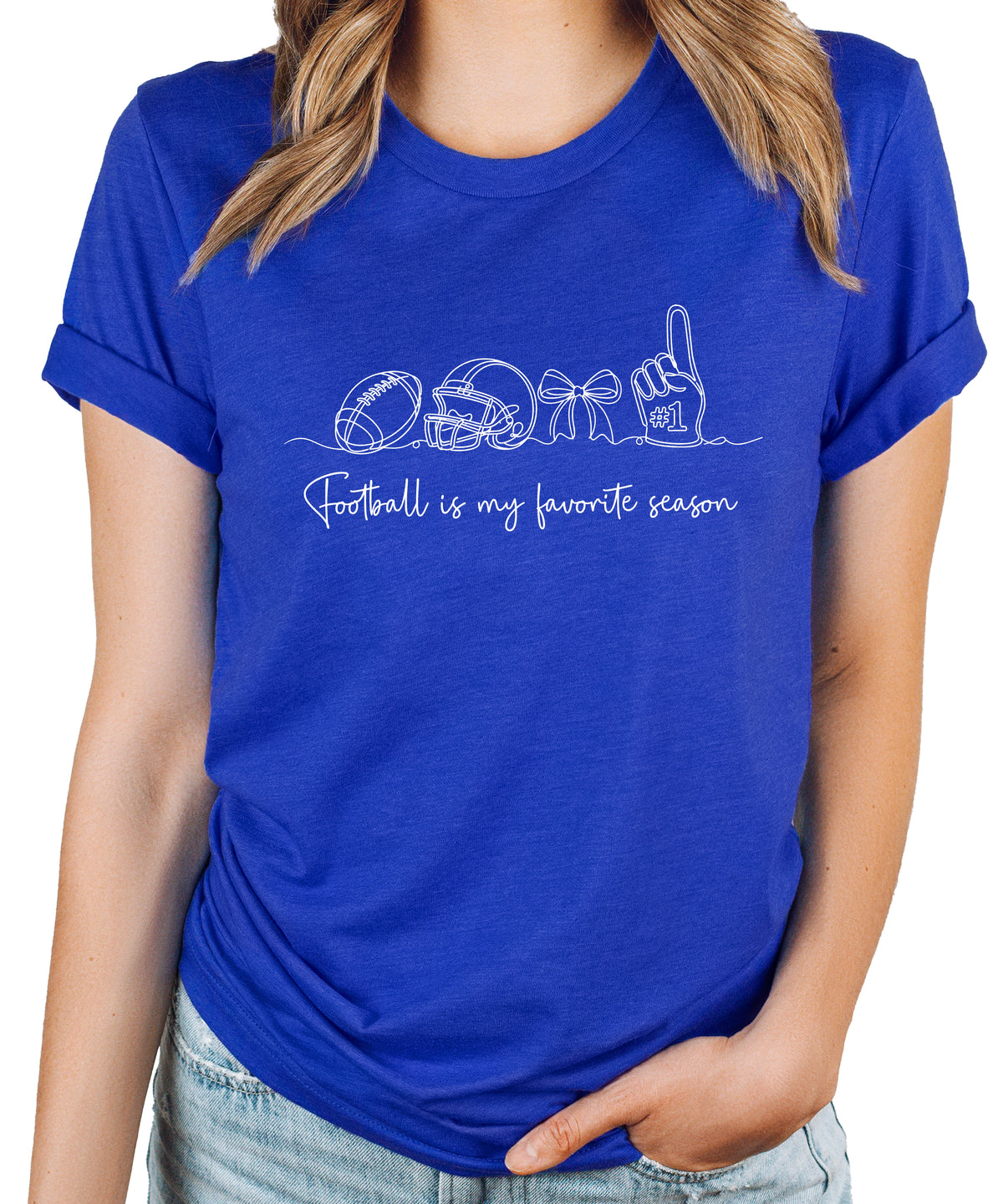 Football is My Favorite Season coquette bow game day tee, Vintage Royal Shirt, view 2