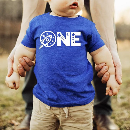 Space Themed 1st Birthday Shirt - Spaceship with Planets and Stars