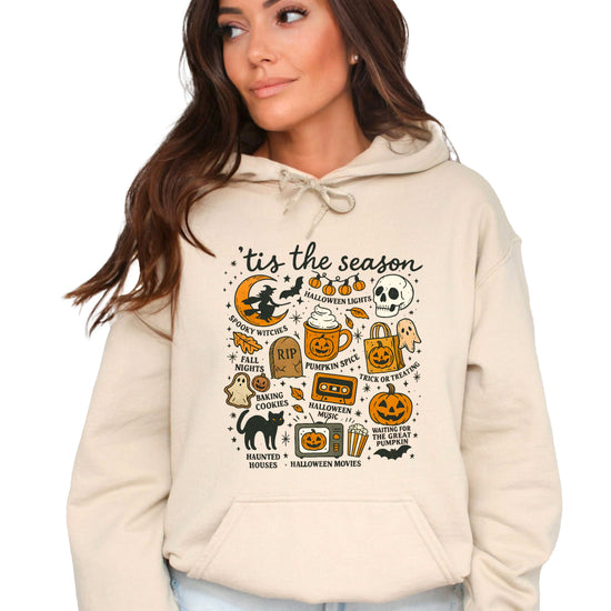 Tis The Season Halloween retro collage hoodie in Sand - view 1