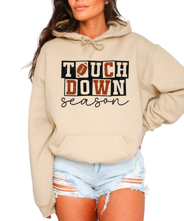 Touchdown Season glitter football hoodie in Sand - front view