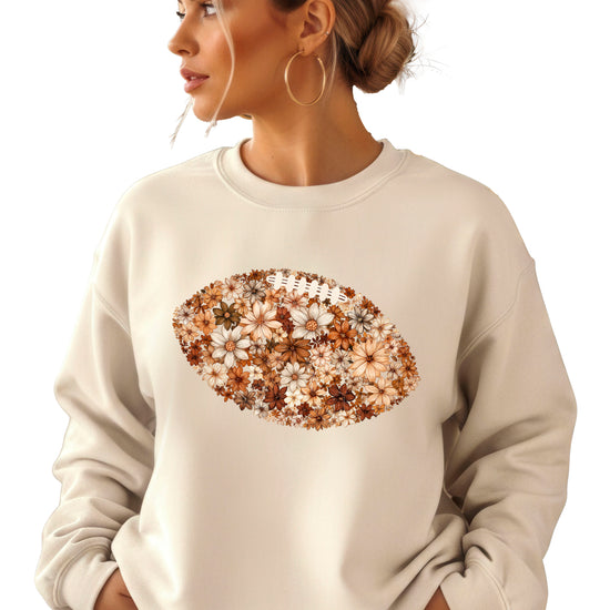 Floral football sweatshirt in Sand, front view