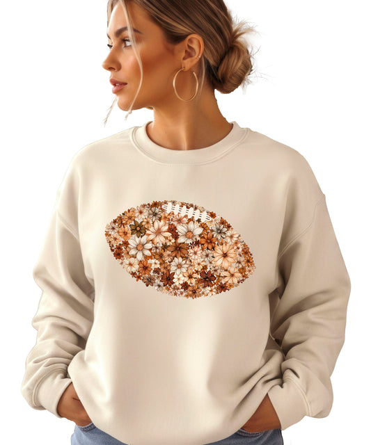 Floral football sweatshirt in Sand, front view