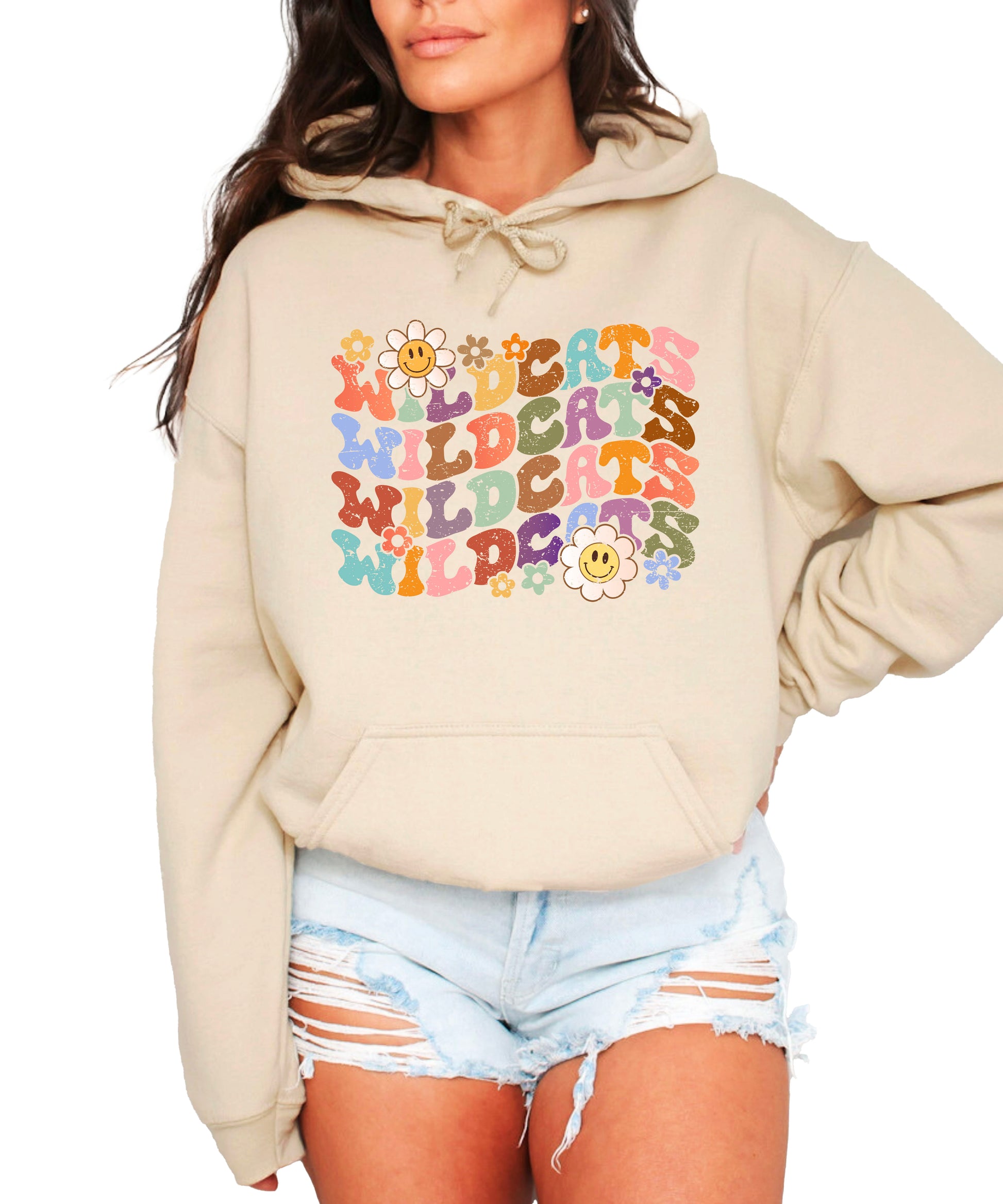 Wildcats Retro Floral Hoodie - Sand view 1
