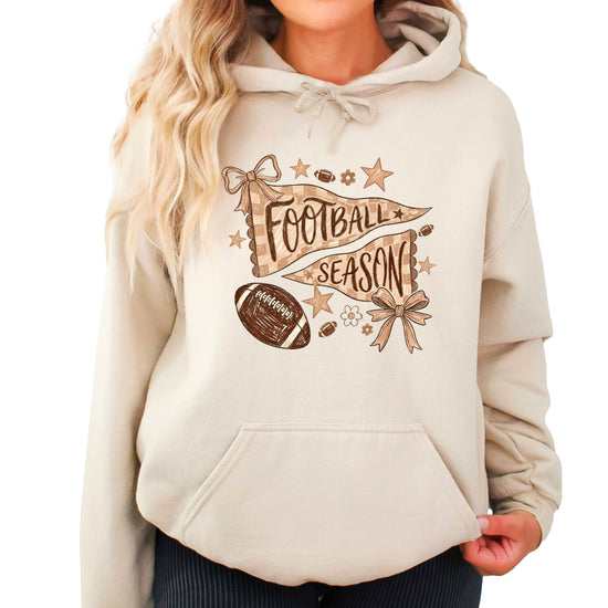 Football Season Coquette Bow Pennant Game Day Hoodie for Women - Sand - view 1