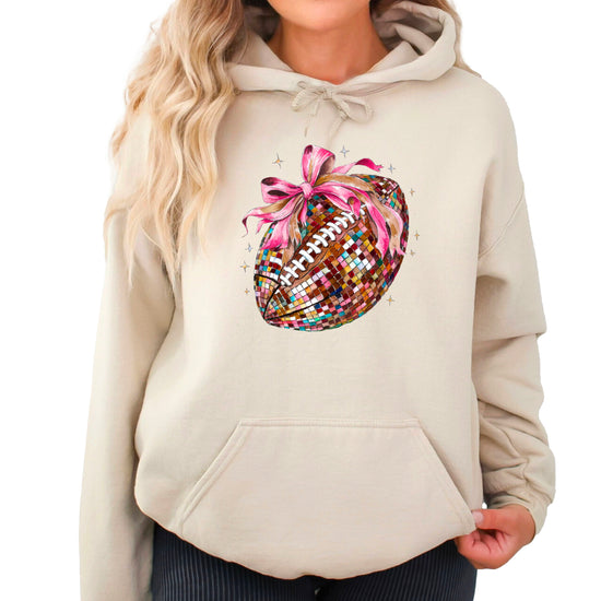 Disco Ball Football Coquette Bow Hoodie for Women, Sand Hoodie, view 1