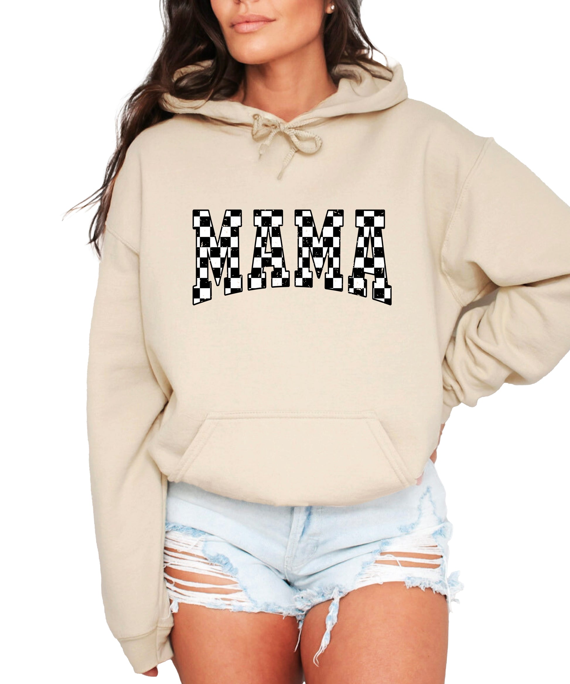 Checkered Mama hoodie for women in Sand - view 1