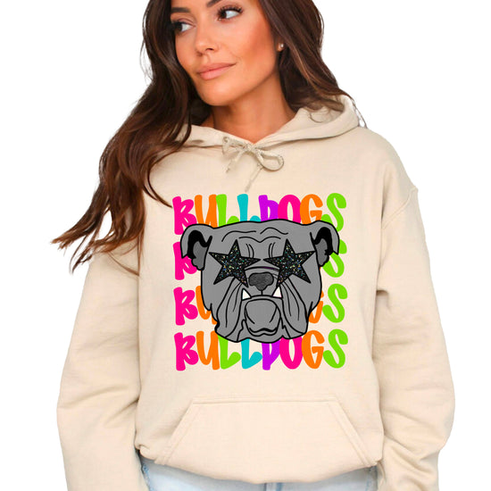 Bulldogs neon rainbow mascot hoodie in Sand - front view