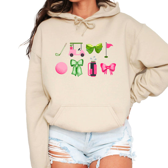 Womens Golf Coquette Bow hoodie in Sand - view 1