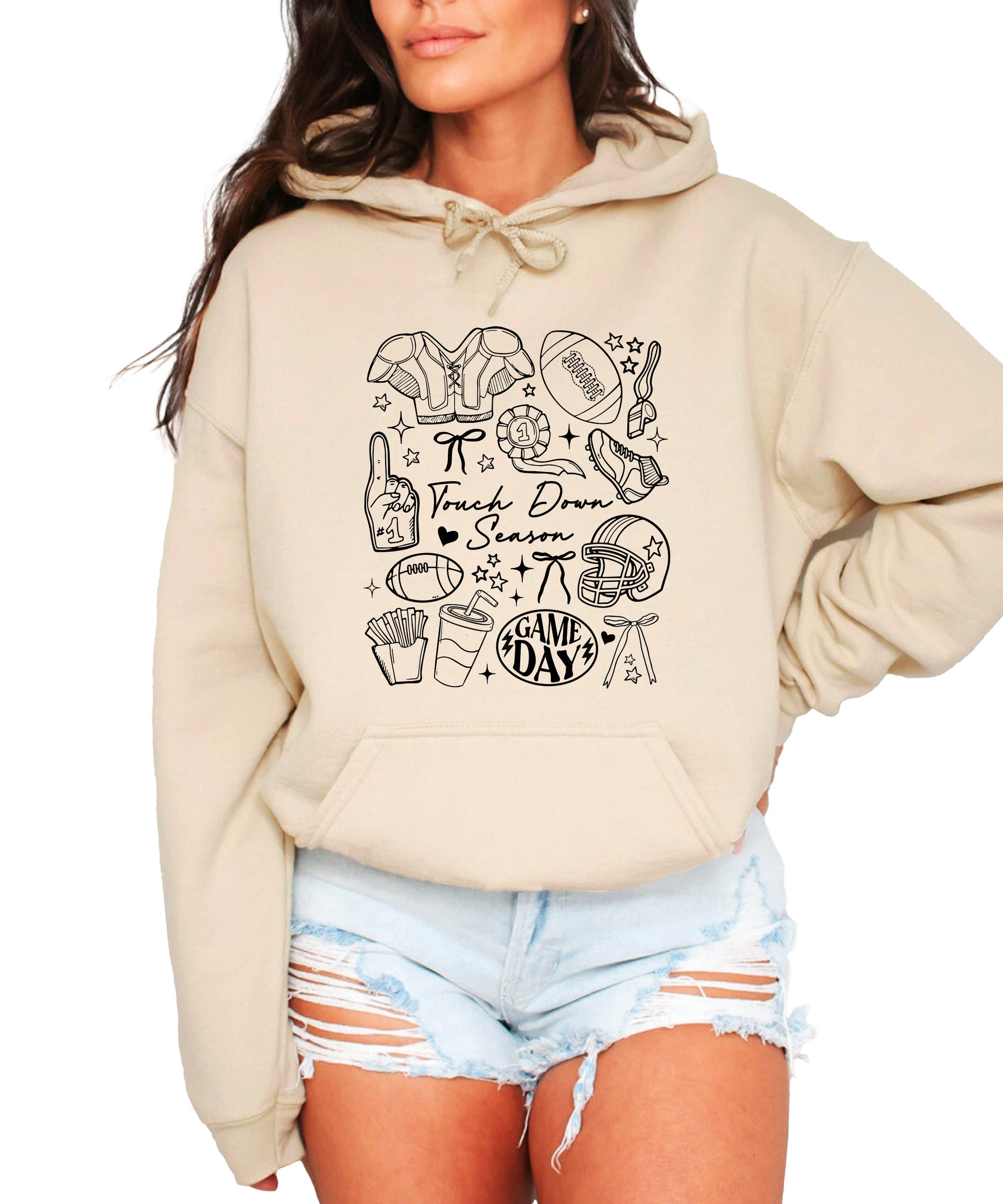 Sand Touch Down Season football hoodie for women front view