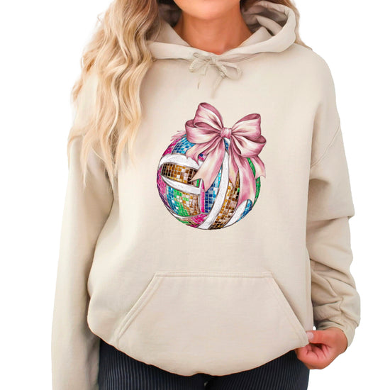 Disco Volleyball Coquette Bow Hoodie - Sand - View 1