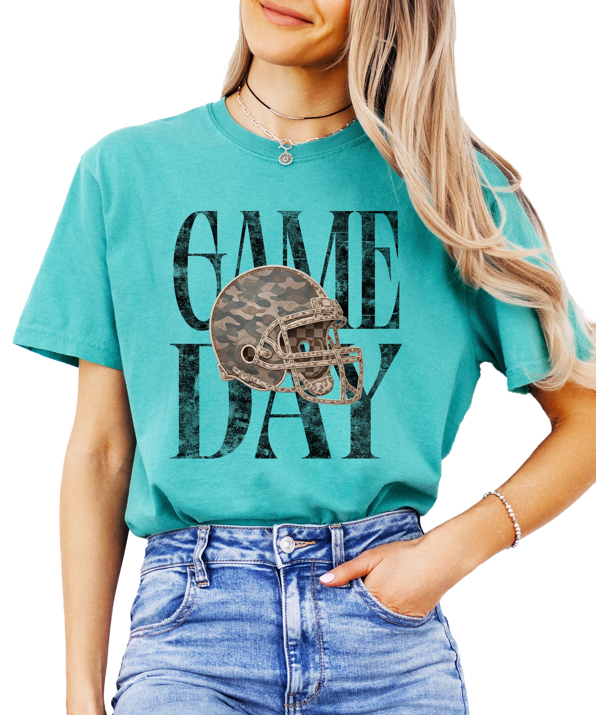 Seafoam Shirt Game Day Camo Football Helmet Comfort Colors tee view 1 - Olive Loves Apple