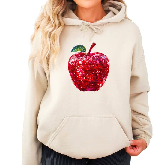 Sand glitter red disco apple hoodie for women front view